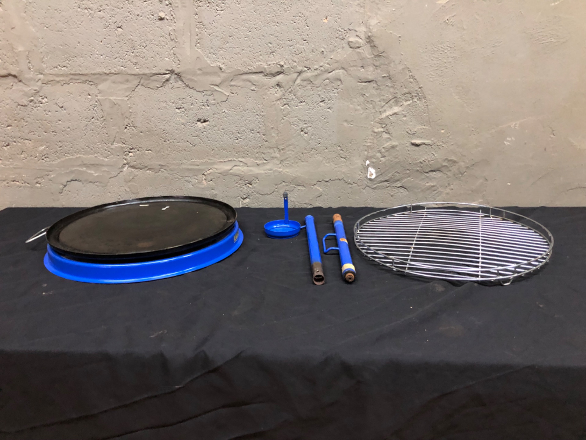 Cadac portable BBQ / griddle parts — griddle plate, round grill grate, legs & accessories (used)