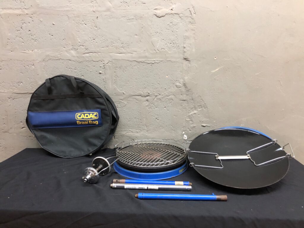 CADAC portable gas braai — disassembled parts lot with carry bag (burner checked, no hose/regulator)