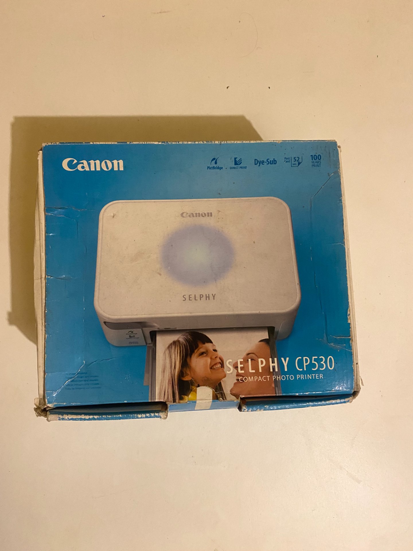 Canon Selphy CP530 compact photo printer in original box — accessories included (untested)