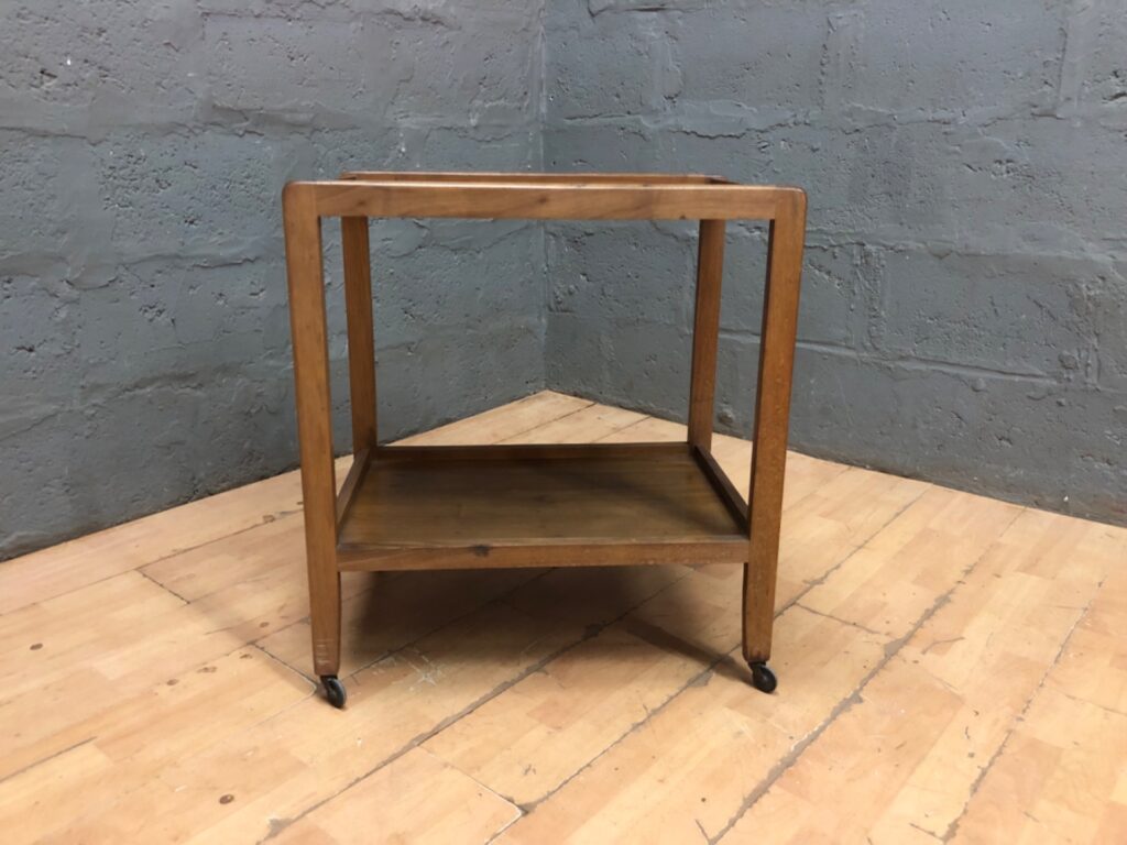 Compact wooden two-tier side table / trolley on castors