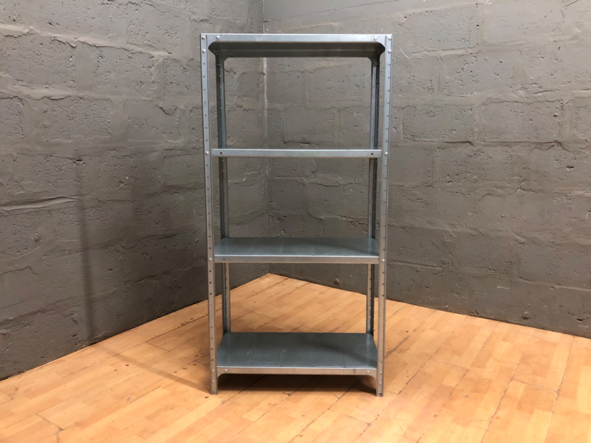 Galvanised Metal 3-Shelf Upright Shelving Unit — 153cm H x 39cm W x 77cm D, Good Condition