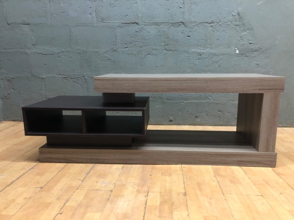 Two-tone laminated stepped coffee / occasional table with storage cubbies (165 × 58 × 60 cm)