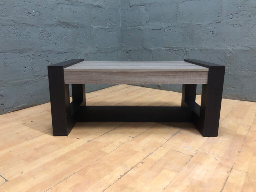 Modern Rectangular Coffee / Low Table – Light Laminate Top, Dark Painted Frame (61 x 110 x 47 cm)