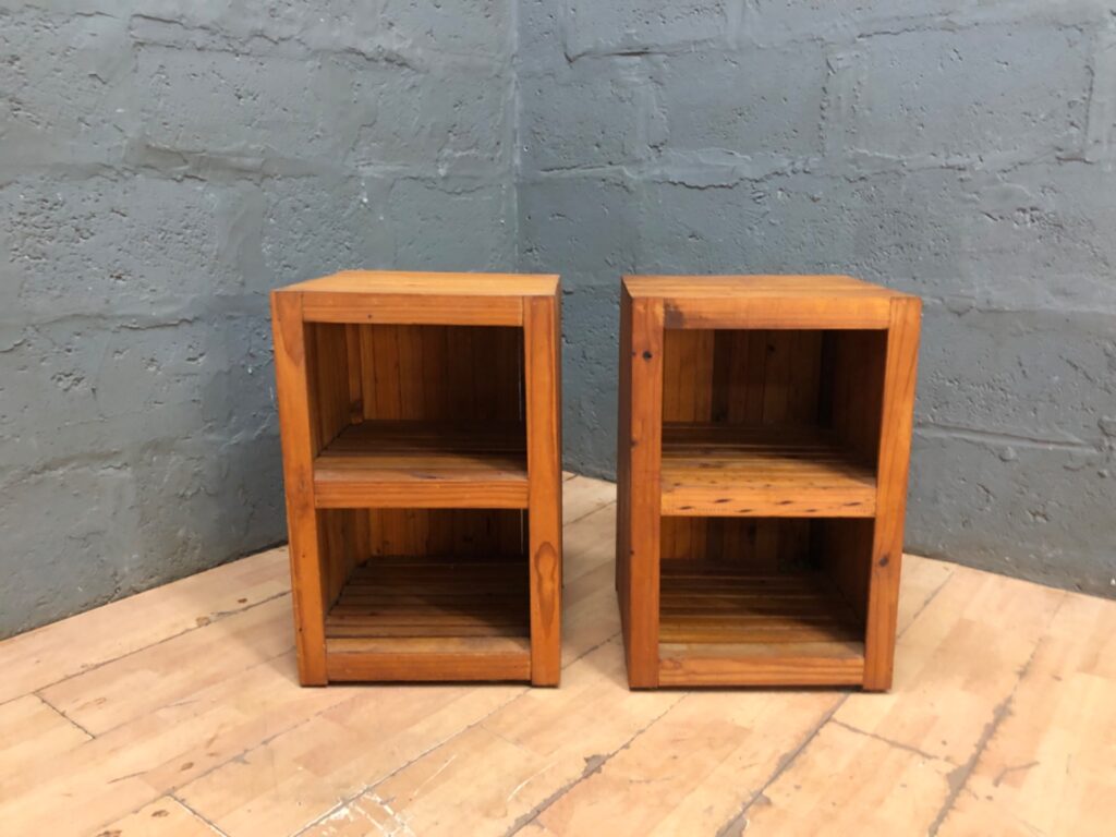 Pair of small wooden cube shelving units / bedside tables