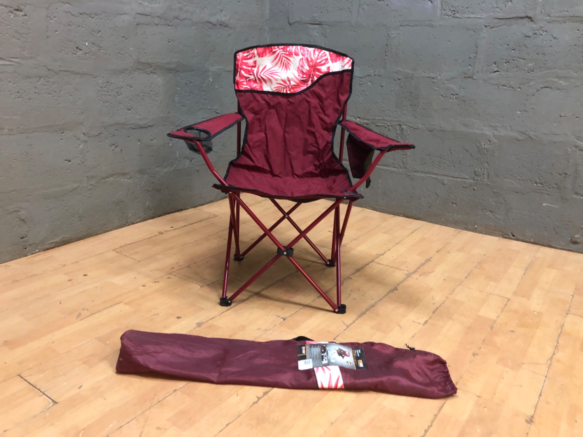 Bushbaby Folding Camping Chair with Carry Bag — Red, Cup Holder (Used, Untested)