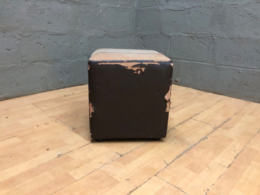 Small Square Pouffe / Ottoman – Vinyl Upholstery, 44 x 42 x 42 cm – Heavy Wear