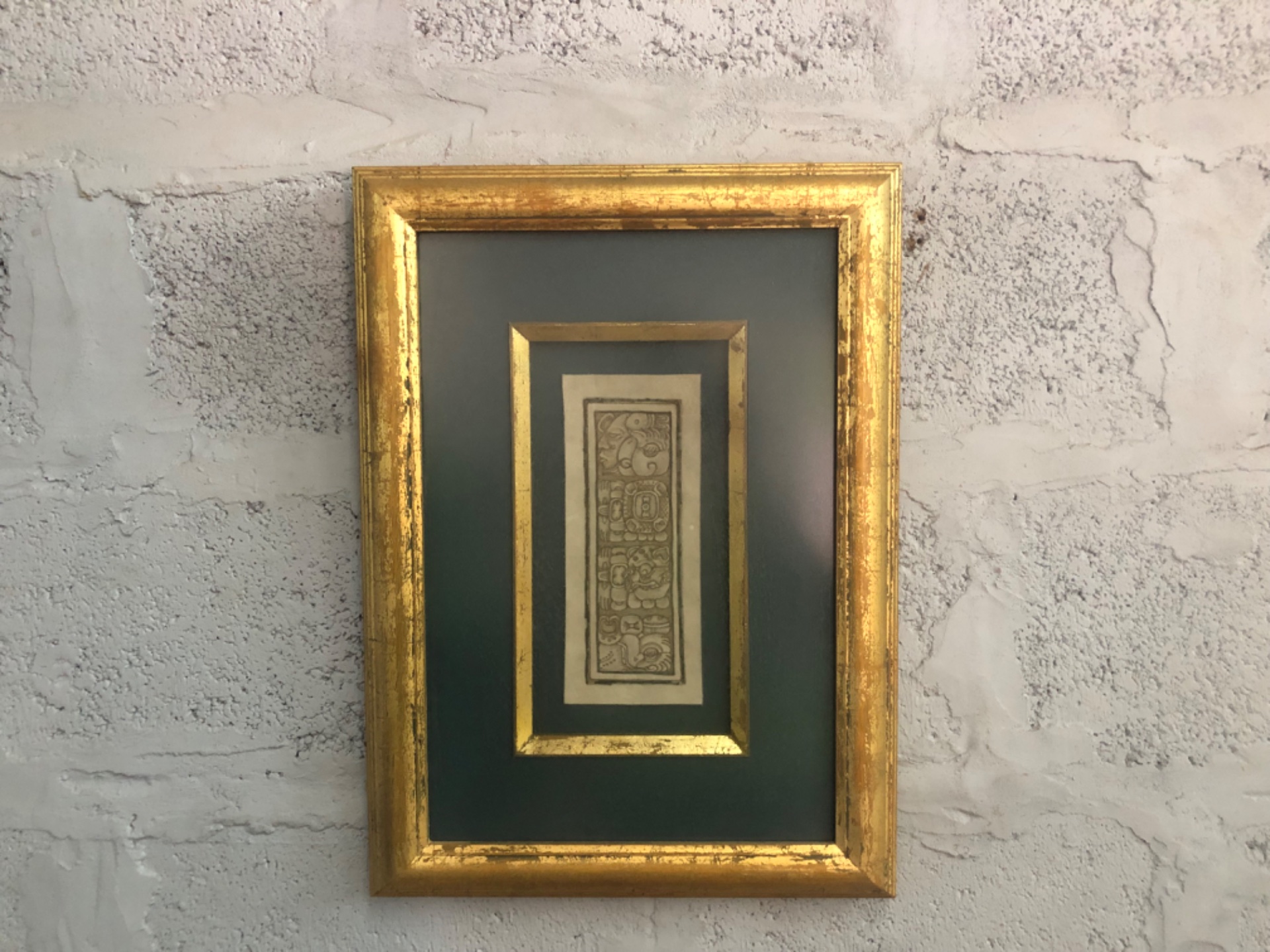 Glazed framed print in worn gilt frame — 43 x 59 cm