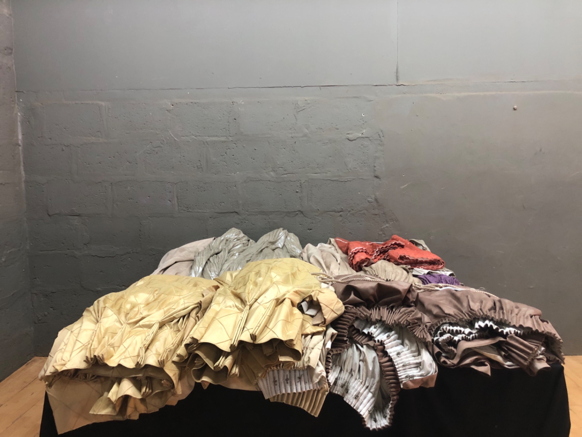 Assorted Ready-Made Curtain Panels & Rope Tie‑backs — mixed colours/fabrics (PEP Home tag visible)