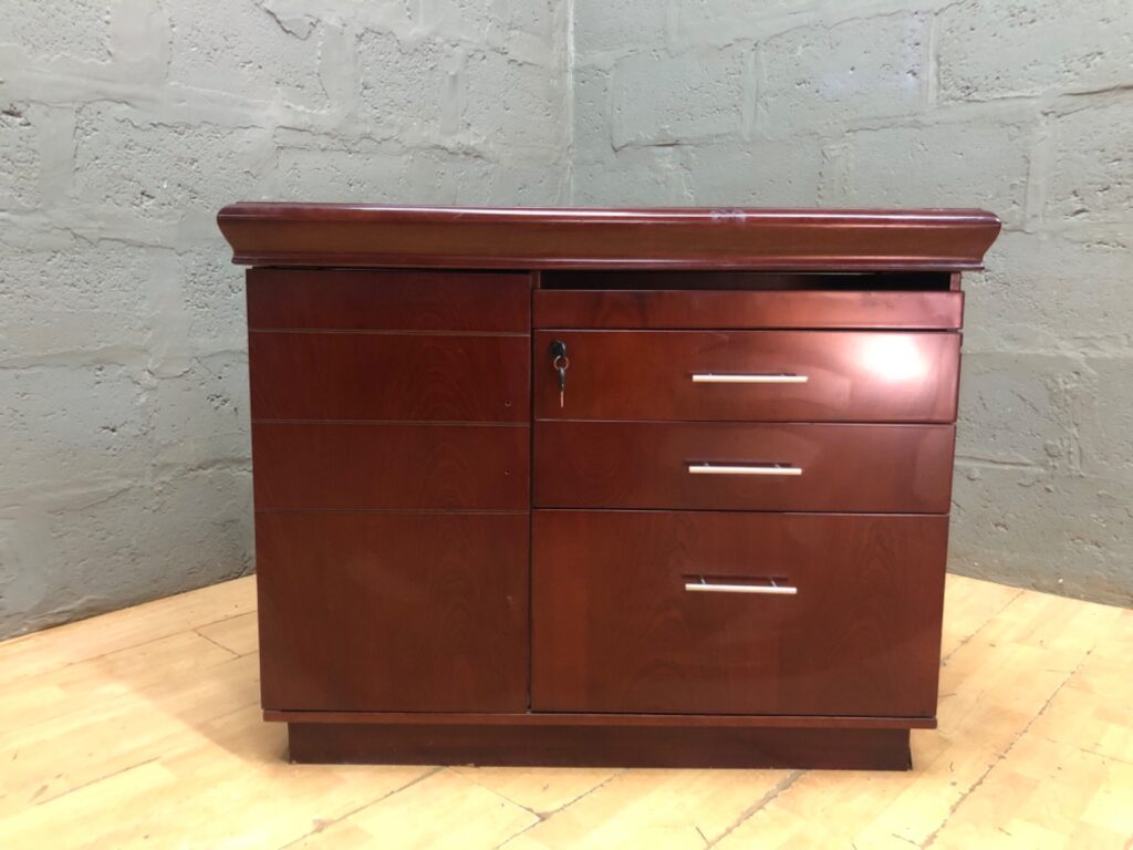 Lockable Cherry-Colour Chest / Cabinet with 4 Drawers and Cupboard — Keys Included