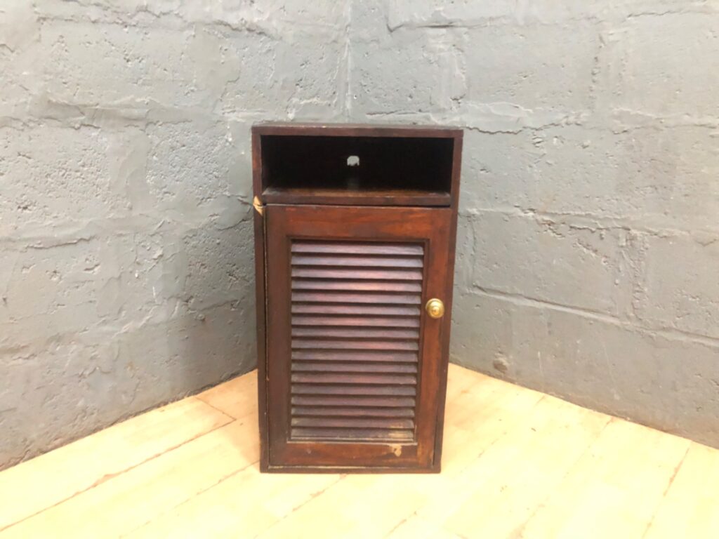 Small Louvered Wooden Bedside Cabinet / Cupboard — Compact, Needs Repair