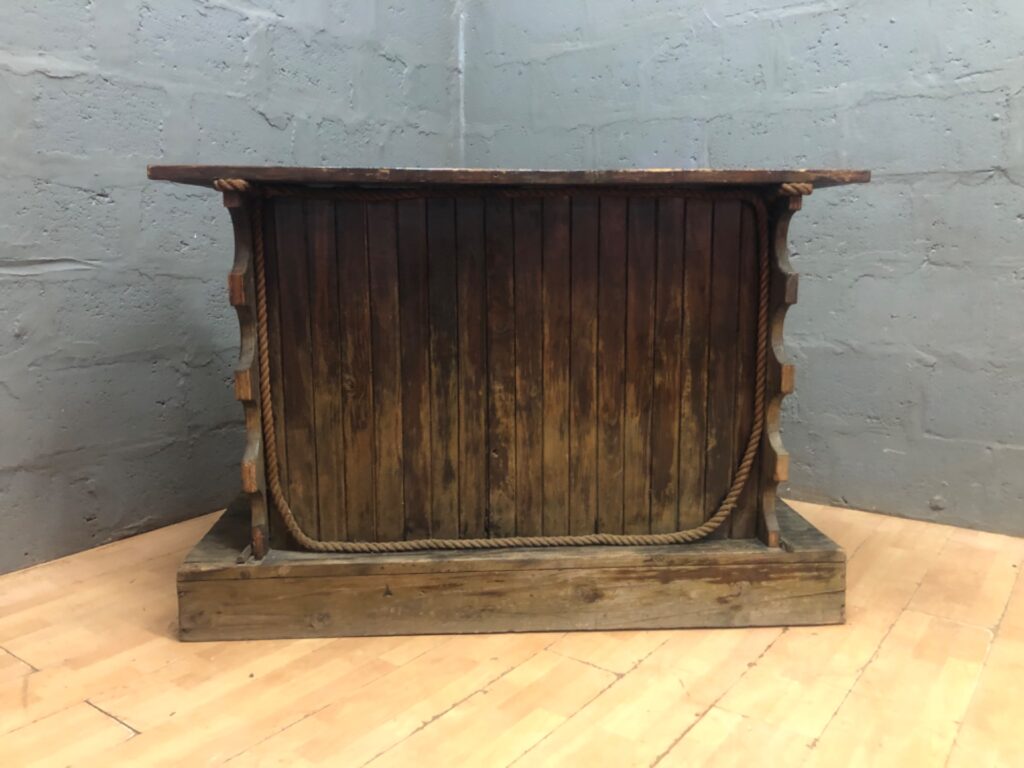 Weathered Solid-Wood Counter / Small Bar / Console with Rope Trim and Internal Shelves