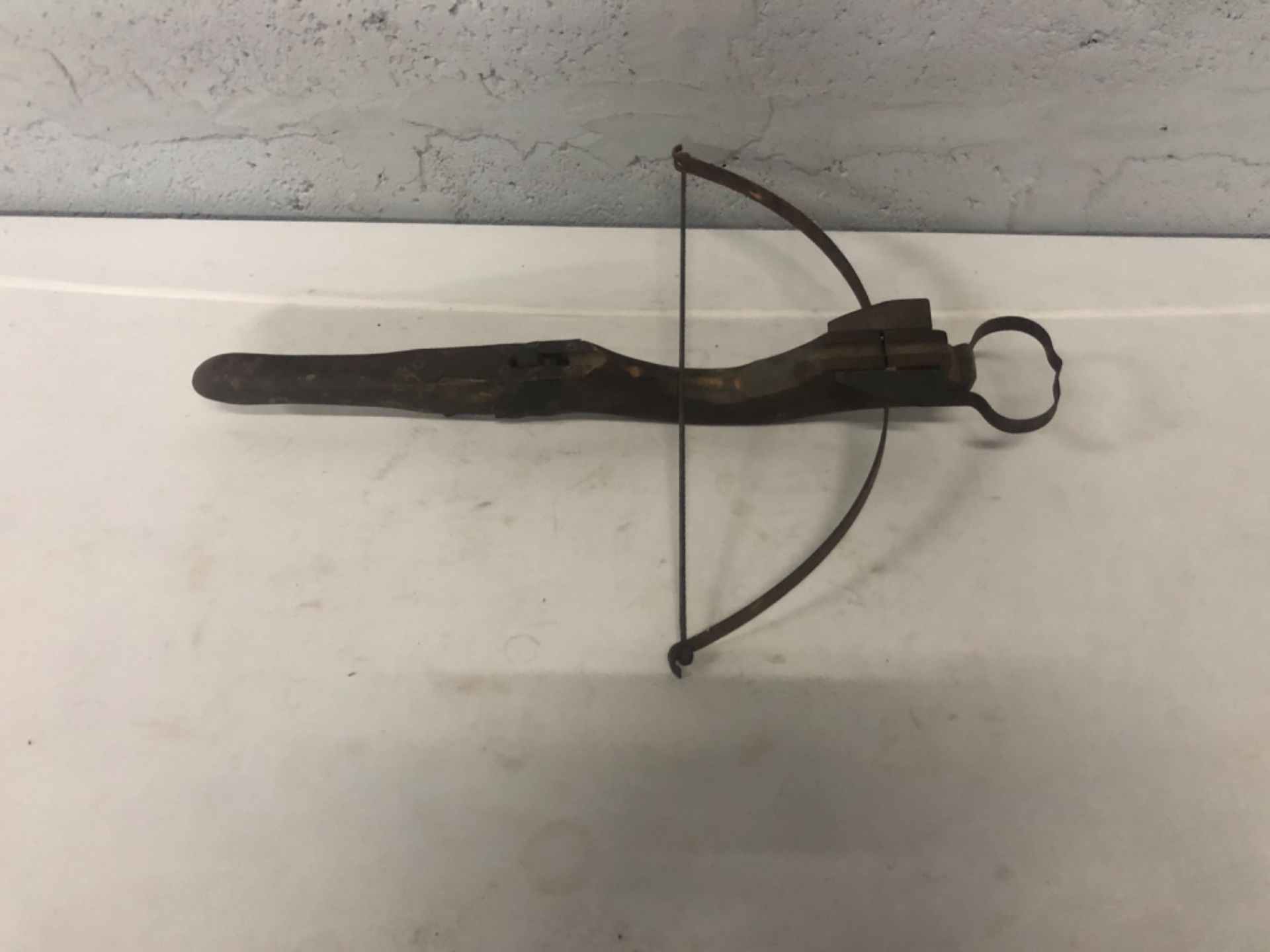 Small vintage-looking hand crossbow — wooden stock, metal bow & trigger (49cm)
