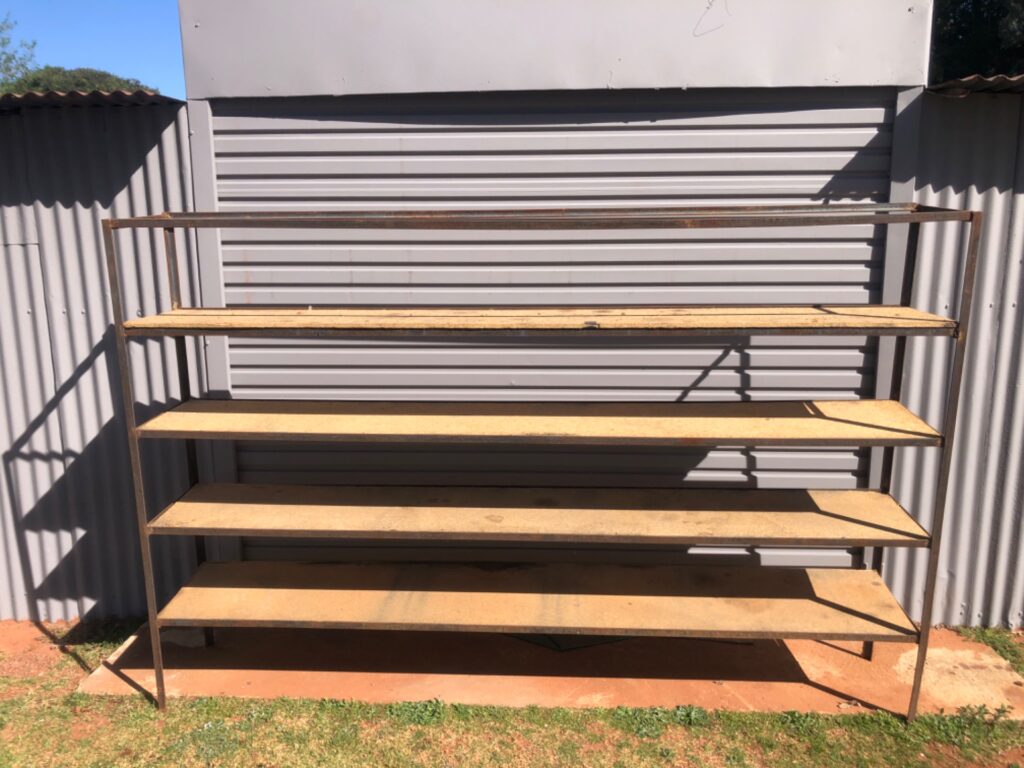 Large Industrial Metal Shelving Unit — 5 Fixed Particleboard Shelves, 165cm H x 42cm W x 253cm D