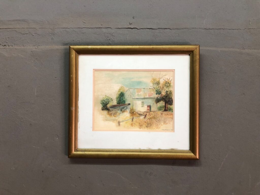 Framed signed watercolour by Helen Bateman ’88 — small glazed rural study