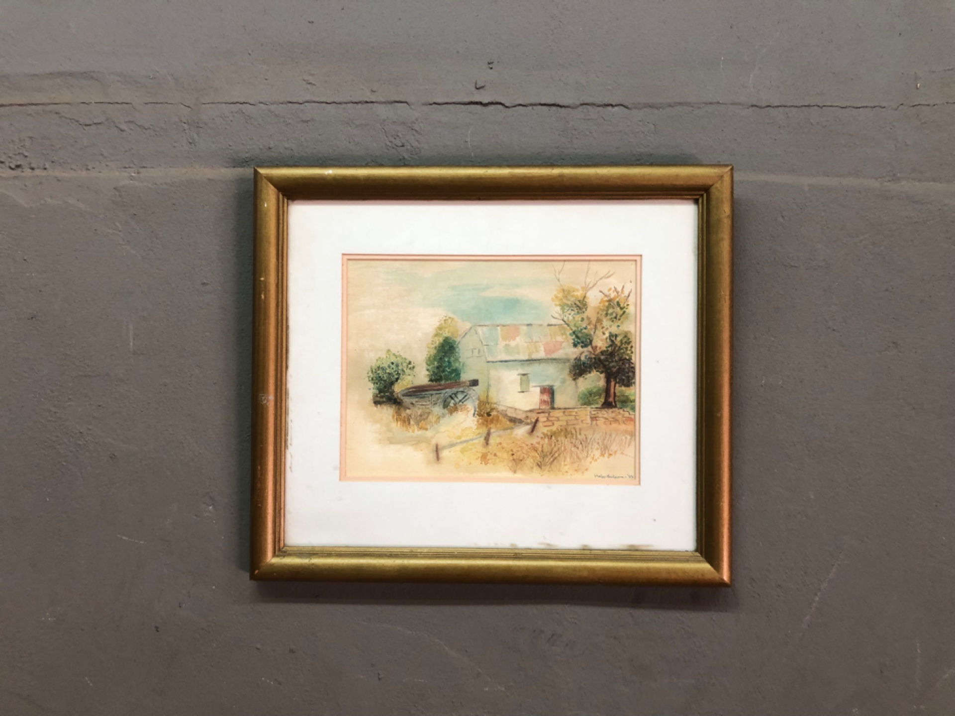 Framed signed watercolour by Helen Bateman ’88 — small glazed rural study