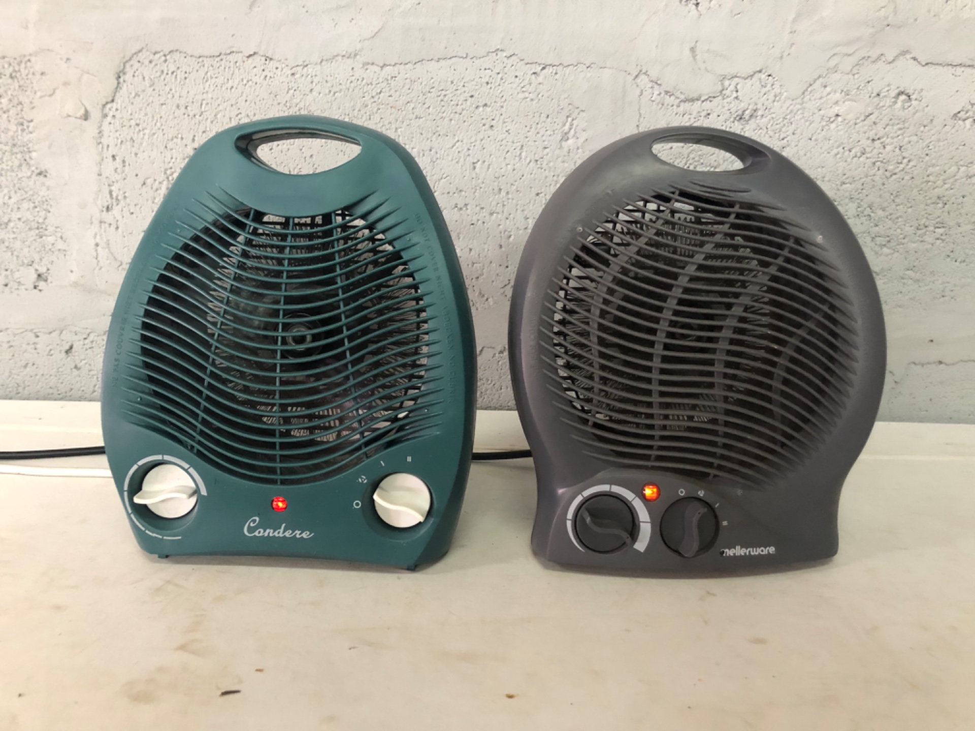 Pair of Portable Fan Heaters — Condere ZR-5011 (2000W) & Mellerware / Creative House 35200GT — Tested and Working