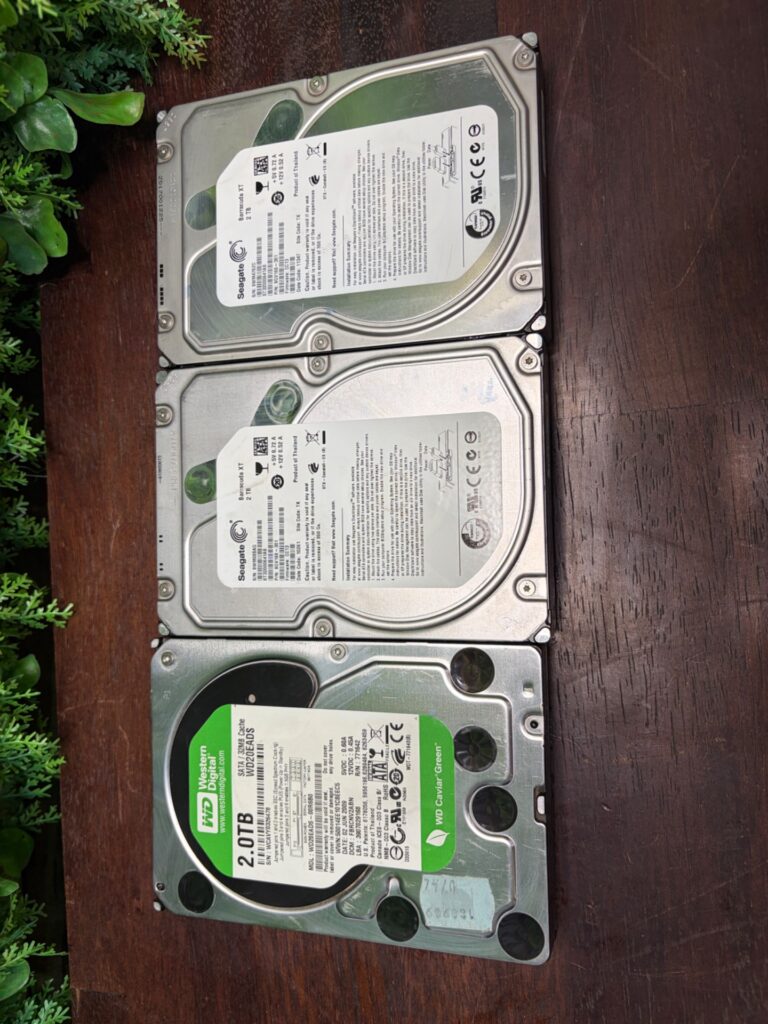 Lot of 3 x 3.5″ Desktop HDDs — 2x Seagate Barracuda XT 2TB + 1x WD Caviar Green 2TB (Used, worked last time)
