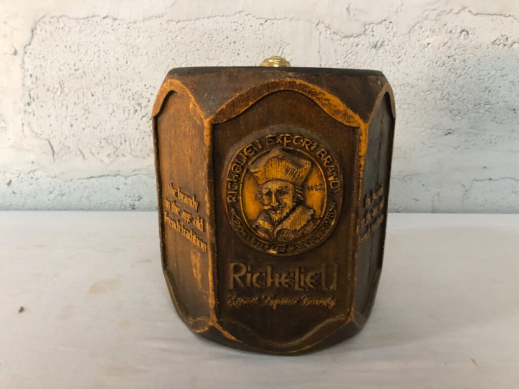 Richelieu labelled lidded decorative container with removable ceramic liner & brass knob