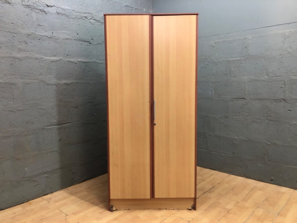 Tall Narrow Laminate Wardrobe / Storage Cupboard — 197 x 50 x 60 cm, 3 Shelves, Damaged Base