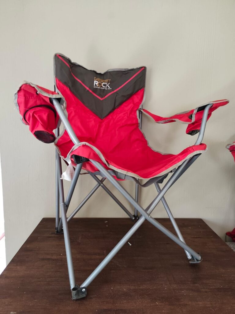 Pair of Desert Rock Folding Camping Chairs — Red, Cup-holders + Carry Bags