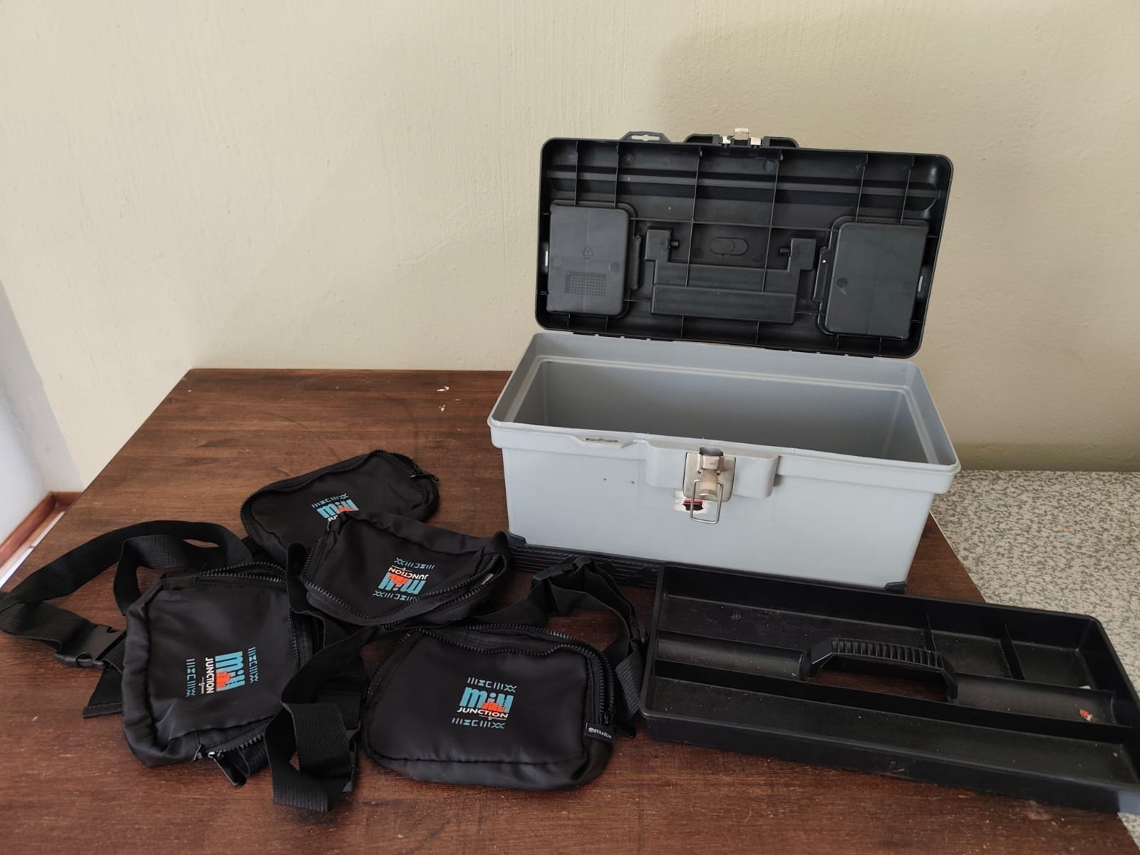 BIG JIM plastic toolbox with removable top tray, 2 lid organisers & 4 zipped pouches