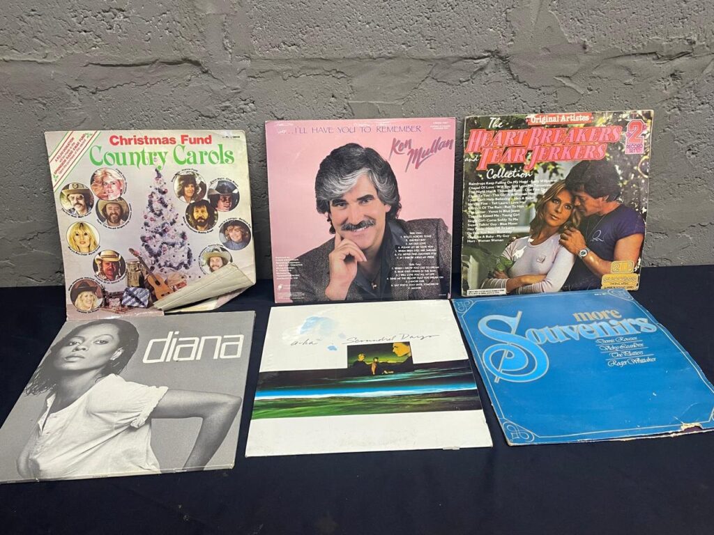 Mixed lot of 6 vinyl LPs — a-ha Scoundrel Days, Diana, Ken Mullan, Christmas Fund Country Carols, Heartbreakers & Tear Jerkers, More Souvenirs