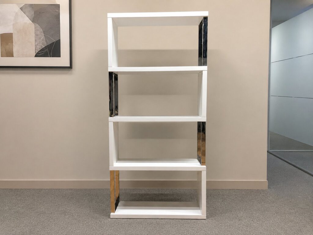 White 4‑Tier Freestanding Shelving Unit with Chrome Supports — 245 x 120 x 40 cm