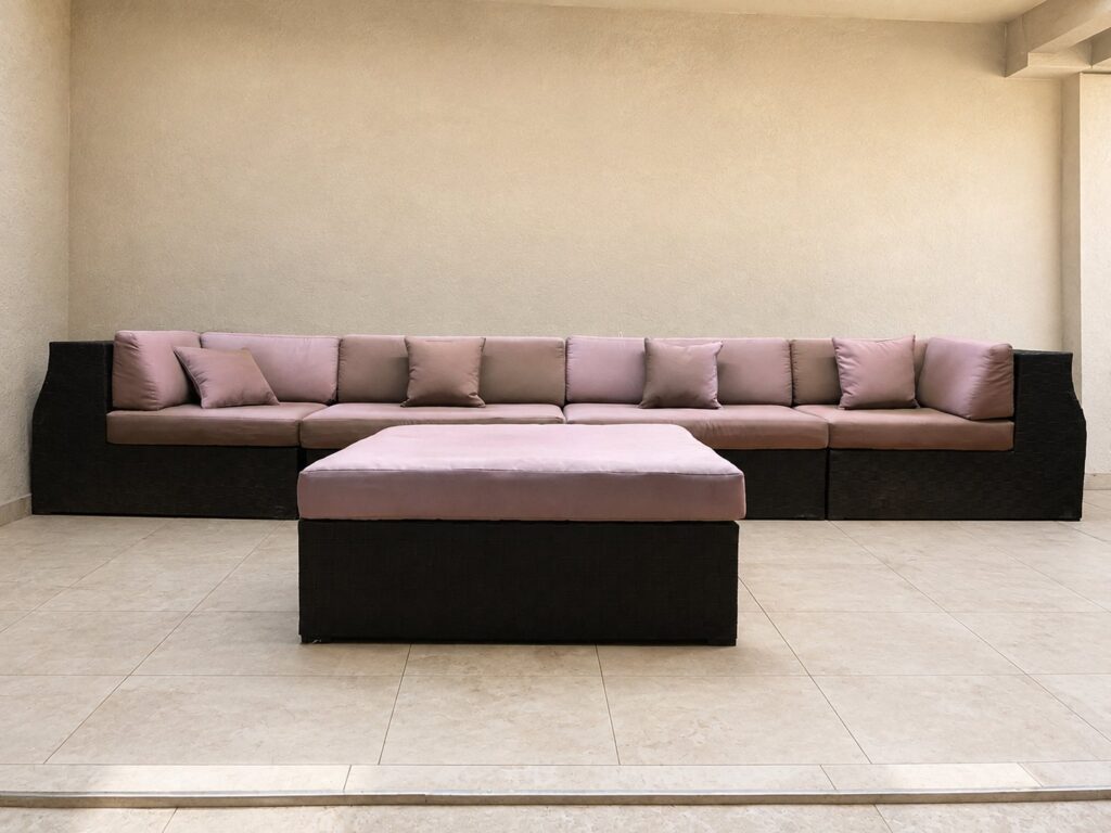 Modular Outdoor Wicker Sofa Set with Large Ottoman — 5 Modules, Removable Cushion Covers