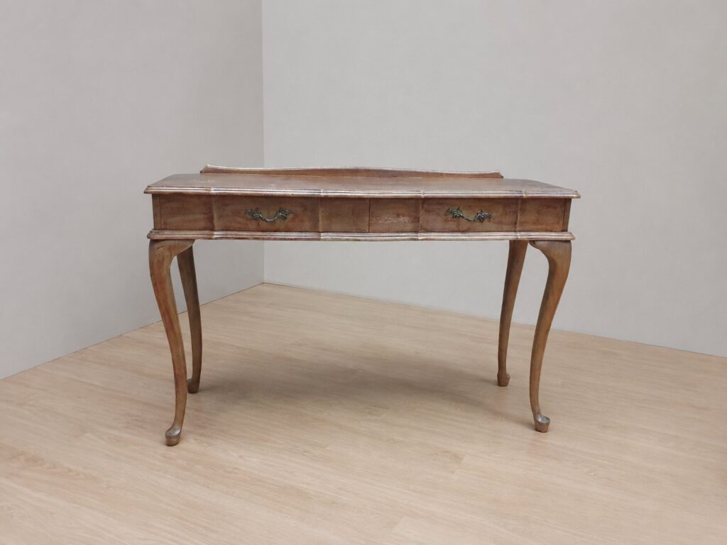 Wooden Writing Desk / Console Table with Cabriole Legs and Two Drawers — Heavy Top Wear