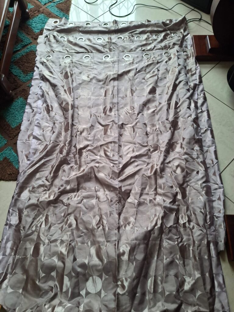 Lot 10 — 3 Lined Woolworths Eyelet Curtain Panels 140 x 223 cm (Grey/Silver Pattern)