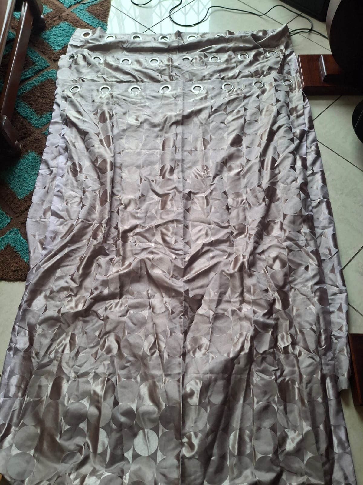 Lot 10 — 3 Lined Woolworths Eyelet Curtain Panels 140 x 223 cm (Grey/Silver Pattern)
