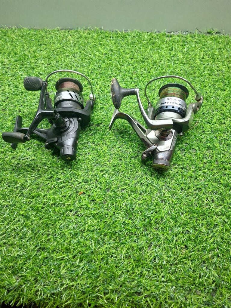 Pair of used spinning reels – ROVEX Nitrium & BLS-5000DH, lines fitted, working (used, cosmetic wear)