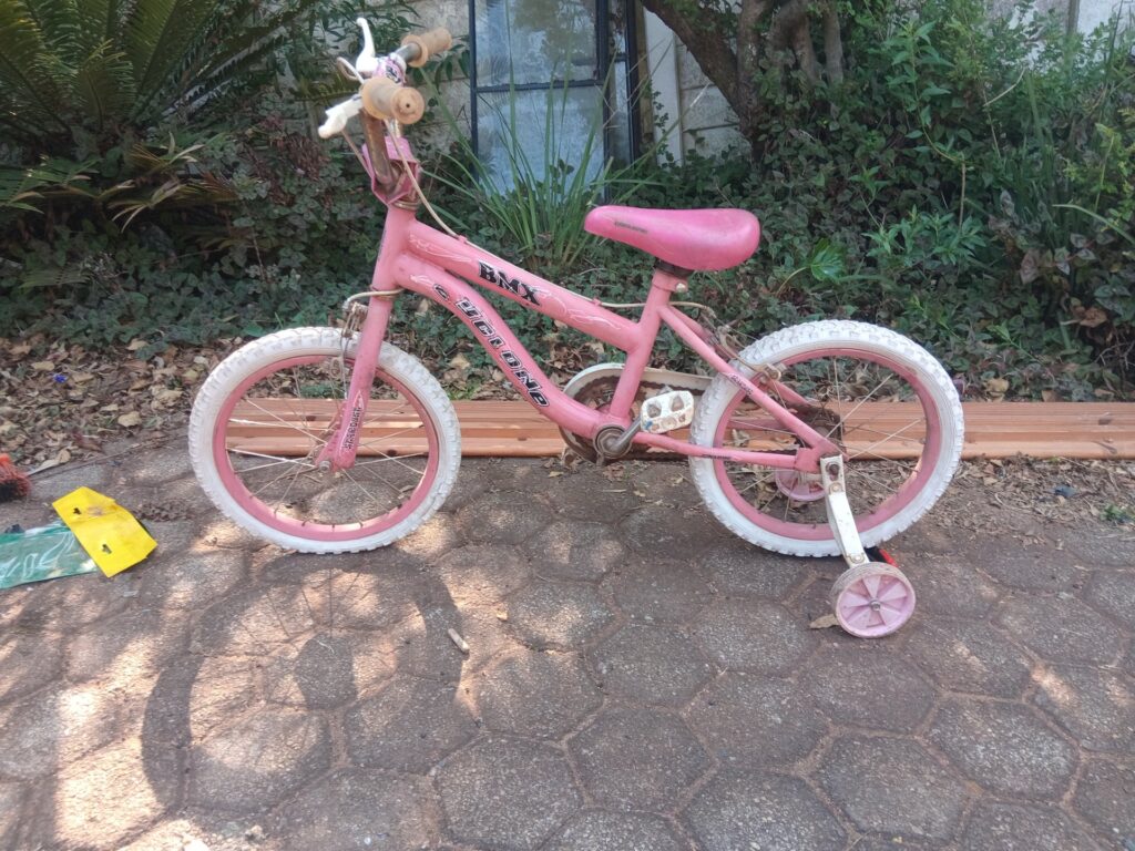 Pink 16″ Children’s Bicycle with Training Wheels — Rideable, Brakes Confirmed, Surface Rust