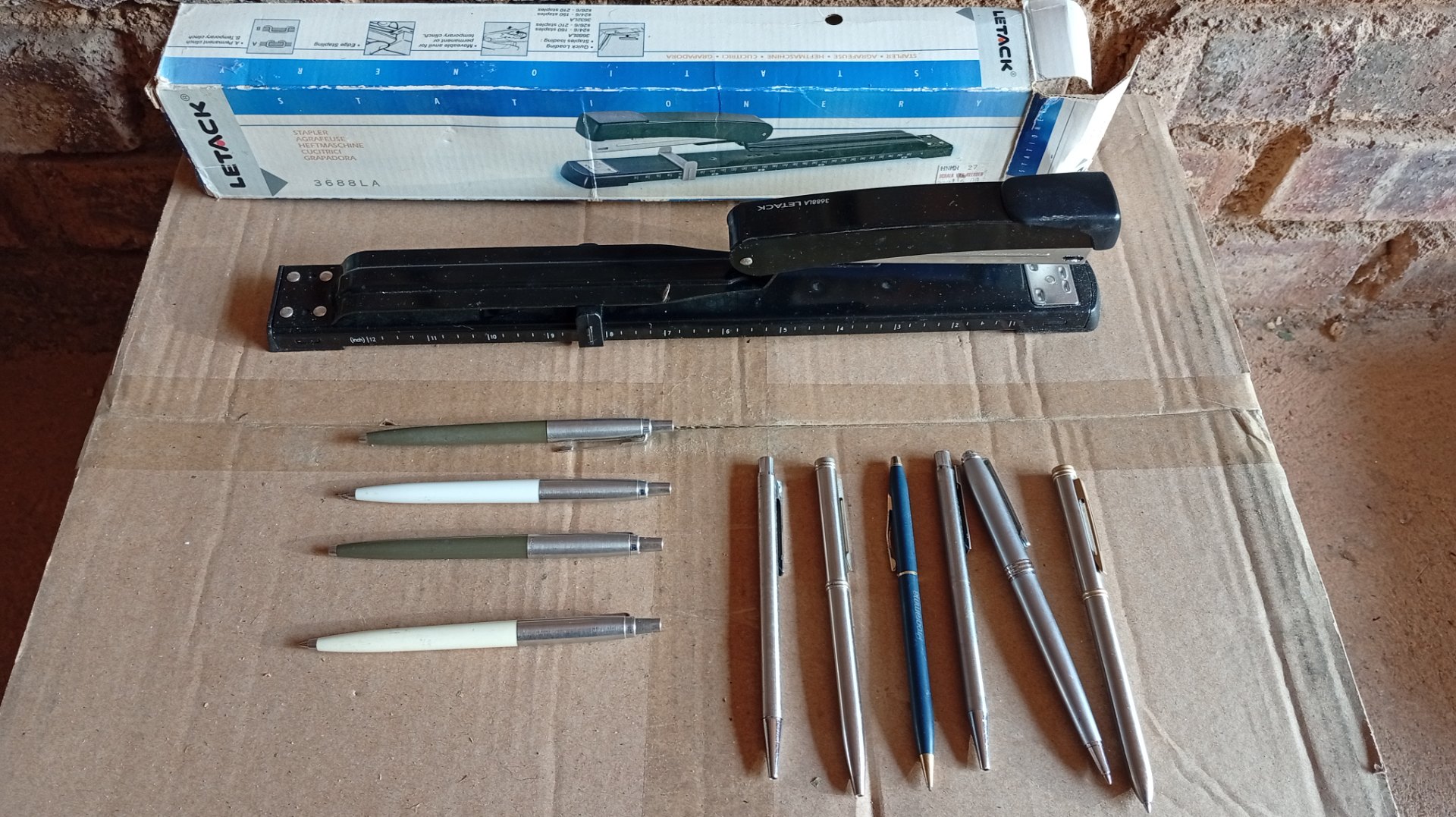 LETACK 3688LA Long‑Reach Stapler with Original Box + Assortment of Pens — Used, Working