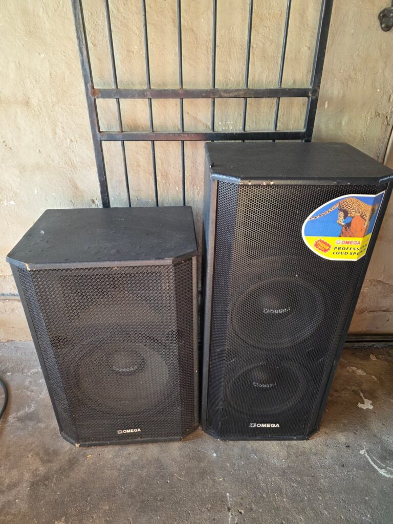 Pair Omega professional loudspeakers (Model X-L04A) – passive PA speakers, tested working