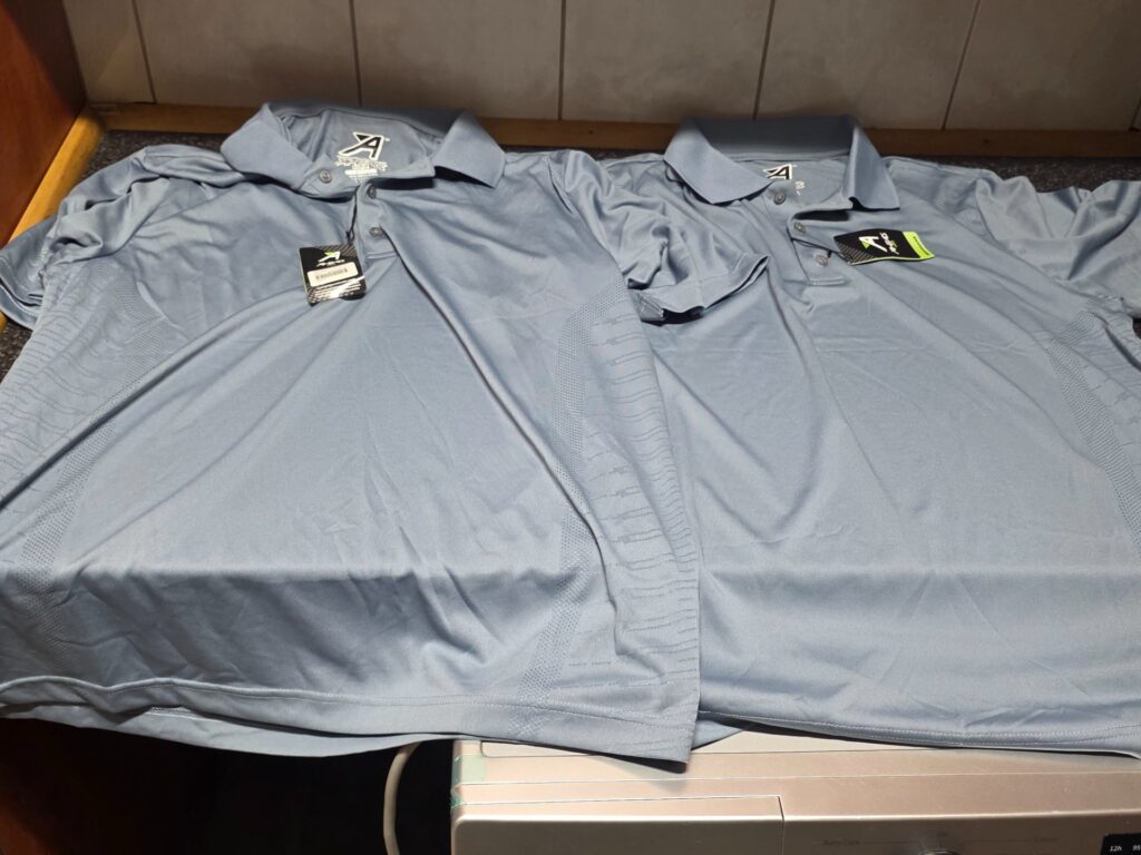 2 x Ahead USA Men’s ‘Quantum’ Golf Polo Shirts – Large, Smoke Blue, New with Tags