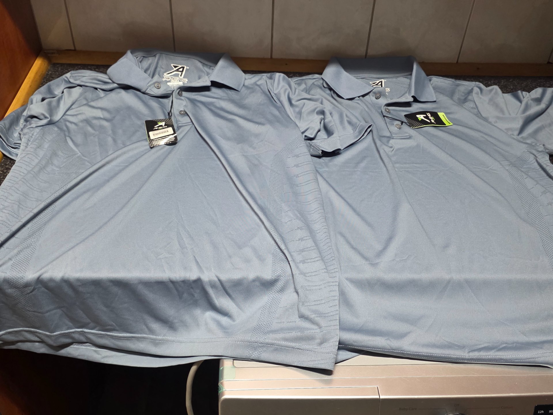 2 x Ahead USA Men’s ‘Quantum’ Golf Polo Shirts – Large, Smoke Blue, New with Tags