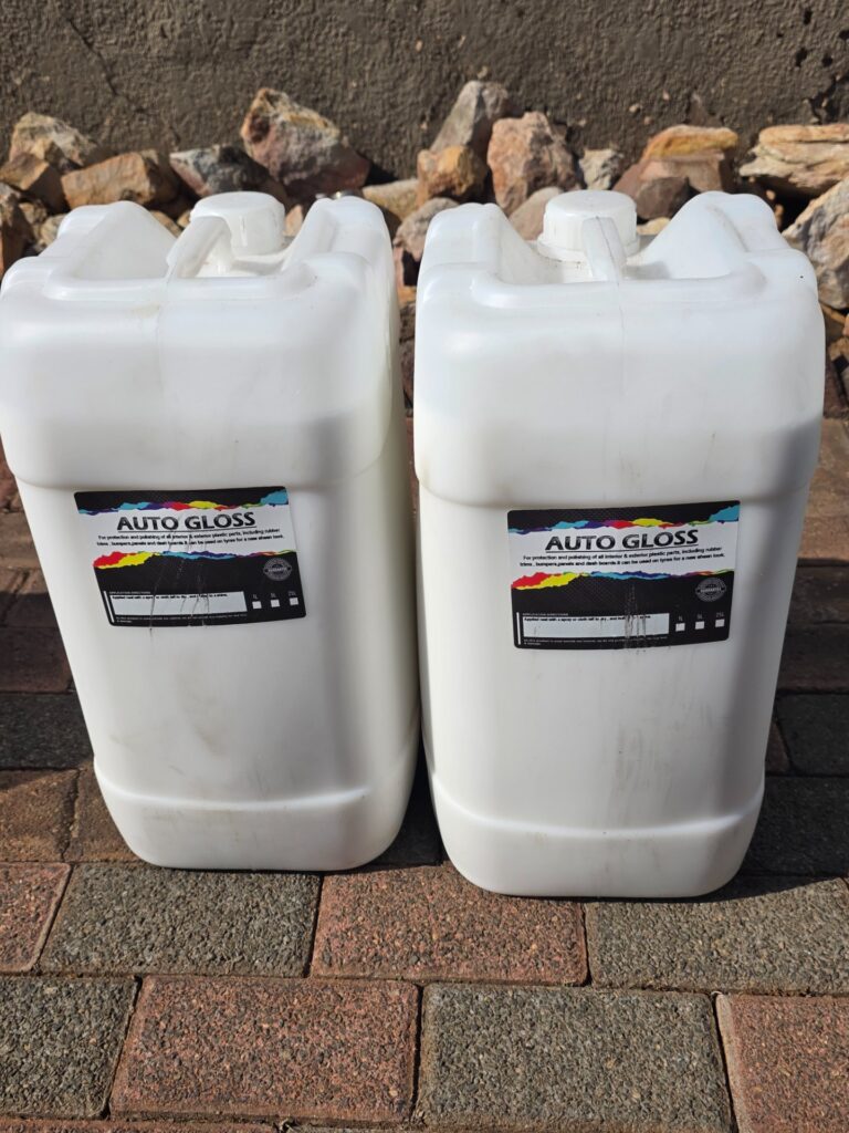 Pair of AUTO GLOSS 25L Plastic Jerry Cans — Sealed & Full