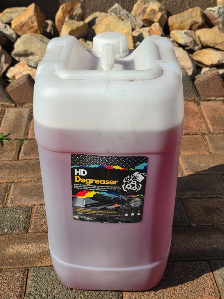 Sealed 25L HD Degreaser jerrycan (pink) — cap unopened, label present