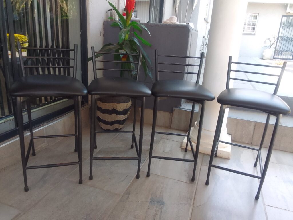 Set of 4 Black Metal Bar / Counter Stools — Padded Vinyl Seats, Used