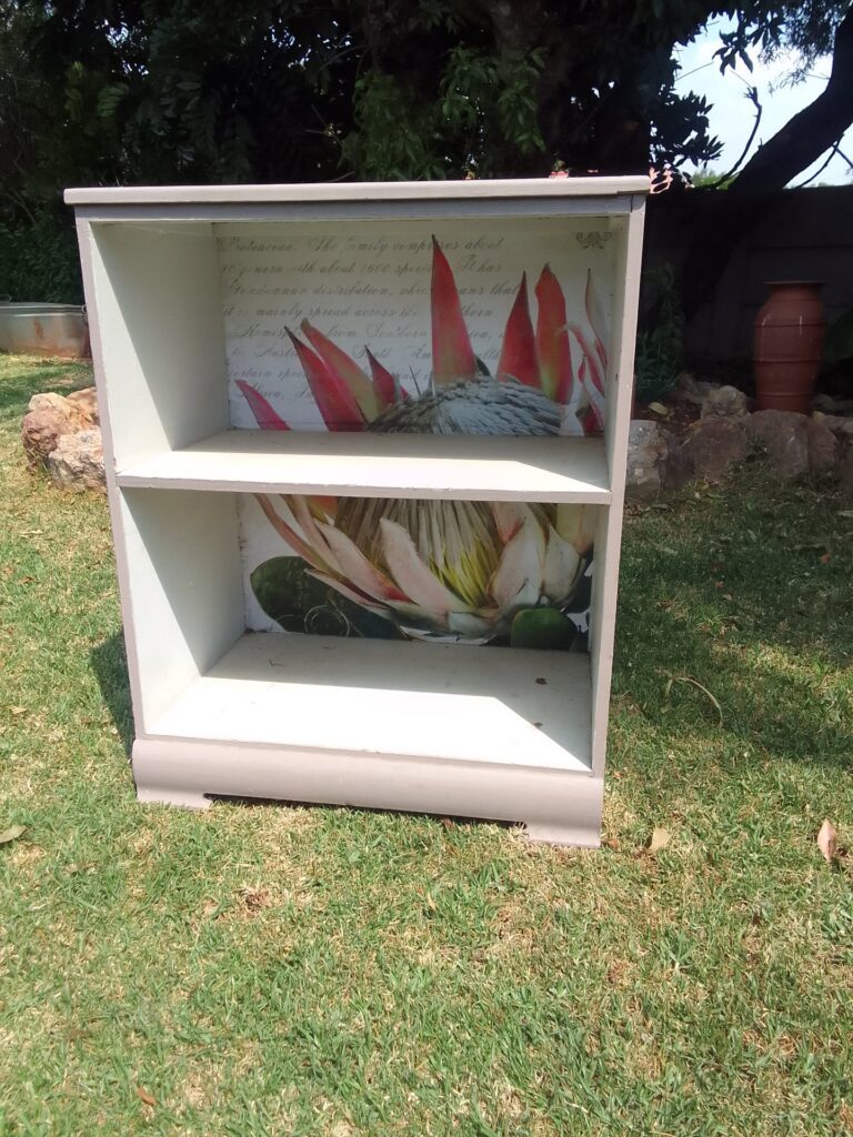 Painted Wooden 2-Shelf Cabinet / Bedside Bookcase – Floral backed, 76 cm H x 61 cm W