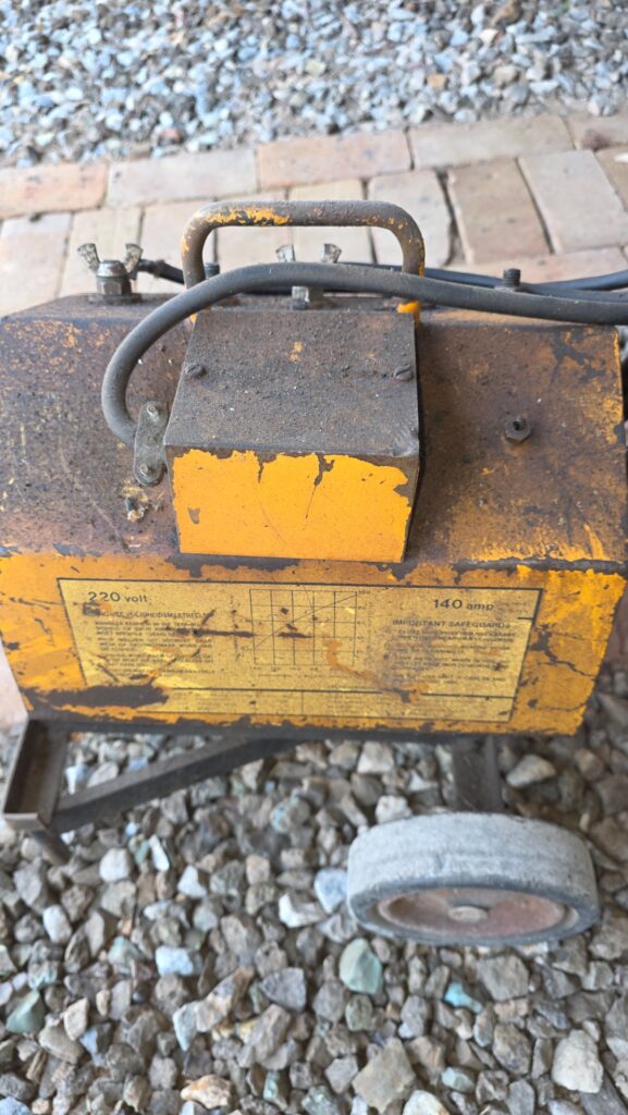 Pair of 220V / 140A Welding Transformer Units on Small Trolley with Leads & Clamps (Untested)