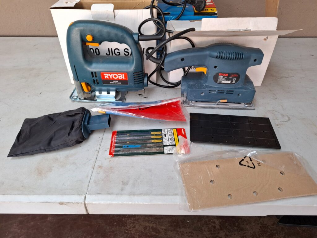 Ryobi HJ-500 Jigsaw + HS335 Orbital Sander — 2-in-1 Tools Lot with Blades & Dust Bag (Working)