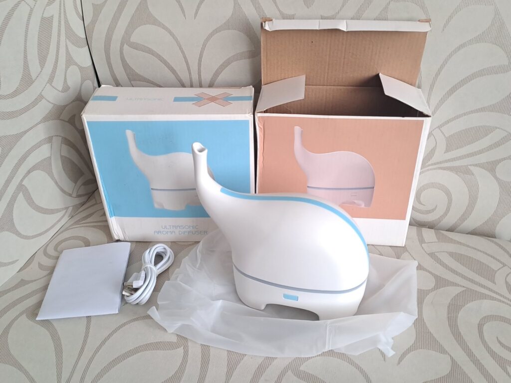 Lot of 2 Elephant-Shaped Ultrasonic Aroma Diffusers — New, Working, Mains Adapters & USB Cables Included
