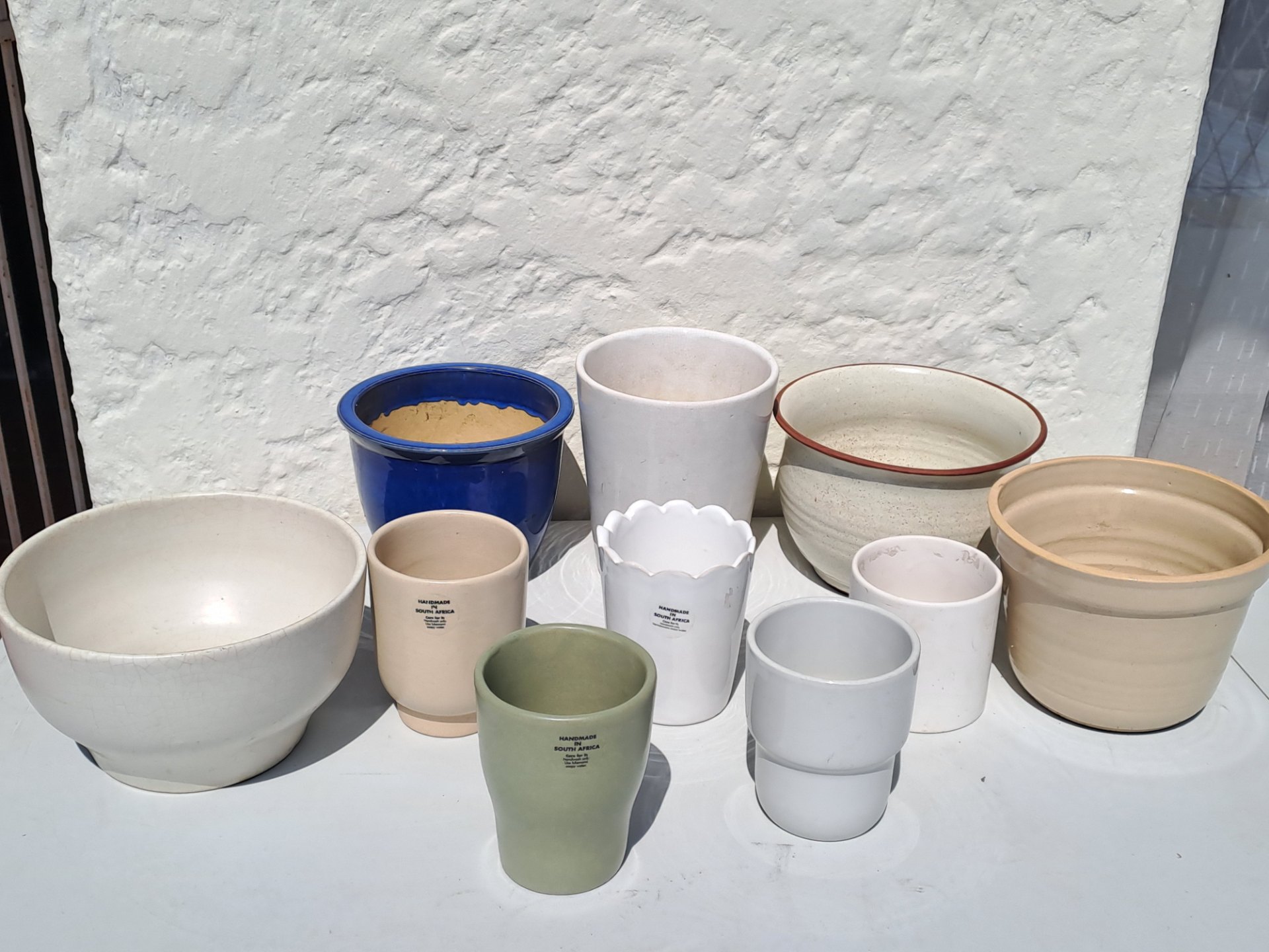 Mixed Lot of Assorted Ceramic Plant Pots / Planters – approx. 10–14 (Handmade labels visible)