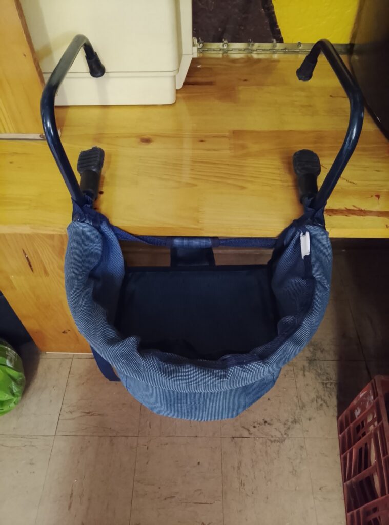 Blue Clip‑On Baby Highchair / Table Seat — Fabric Bucket, Metal Frame, Harness Included
