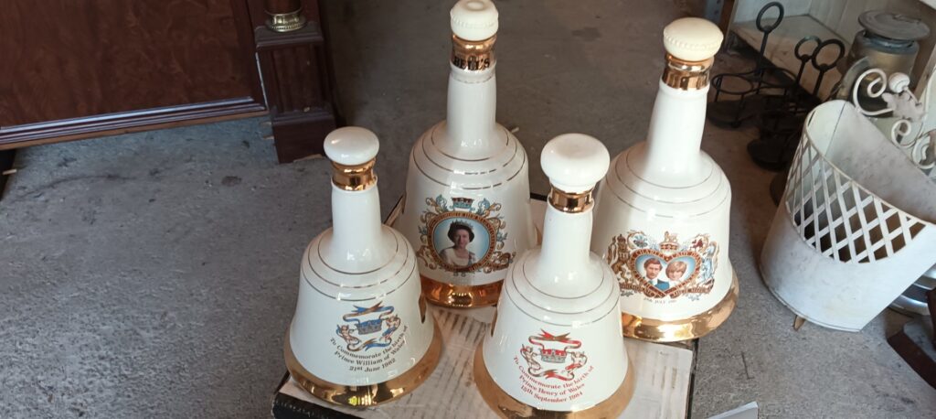 Set of 4 Ceramic Royal Commemorative Bells — Gilt Trim, Portrait Transfers, Empty & Usable
