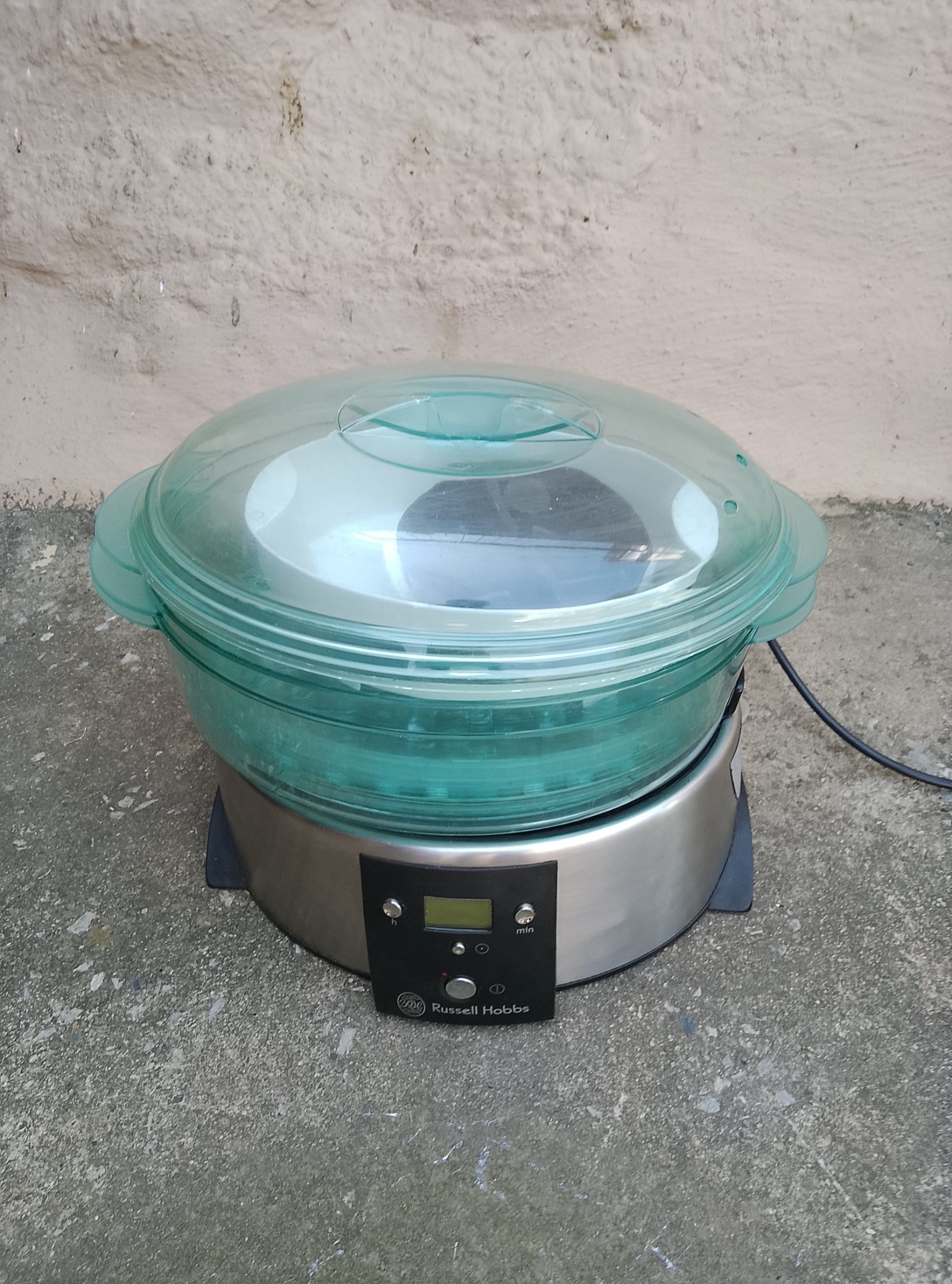 Russell Hobbs Electric Food Steamer – stainless base, stacked trays & lid (worked last time, needs cleaning)