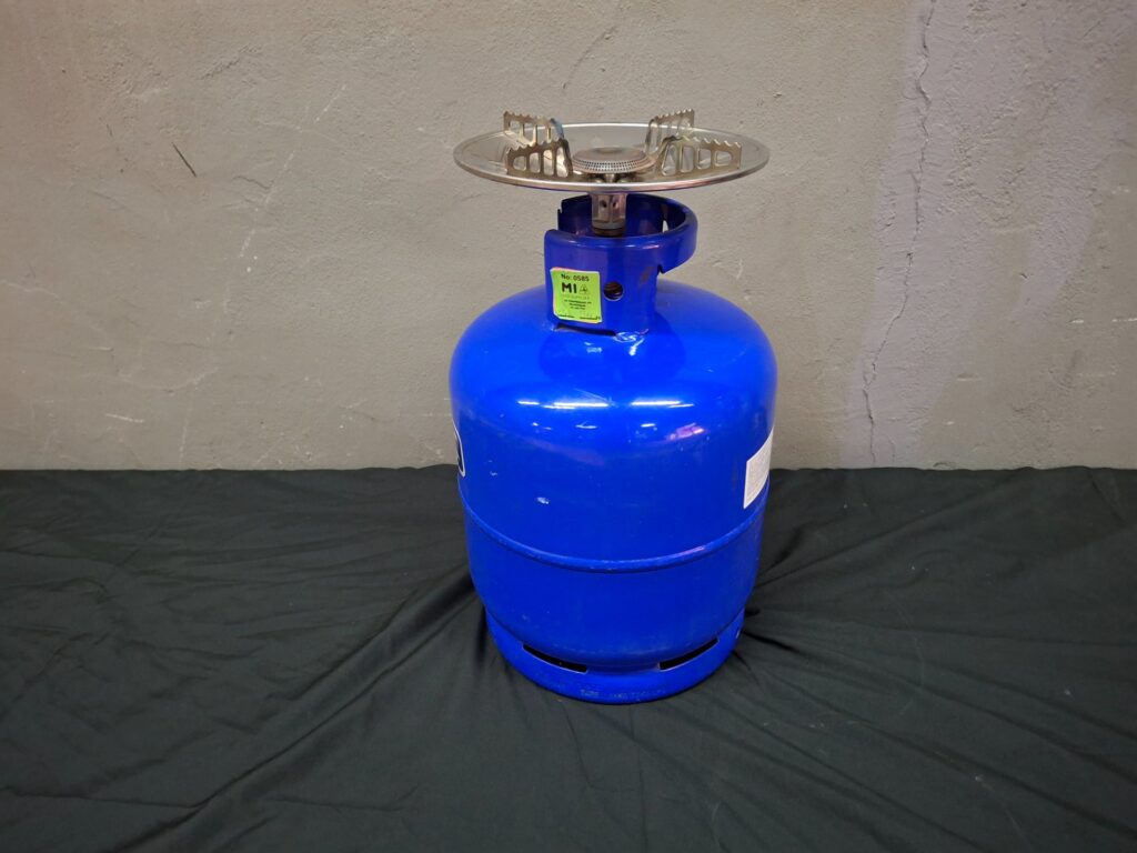 CADAC portable LPG cylinder with single-burner stove — blue camping gas unit, SABS sticker, pressure-tested