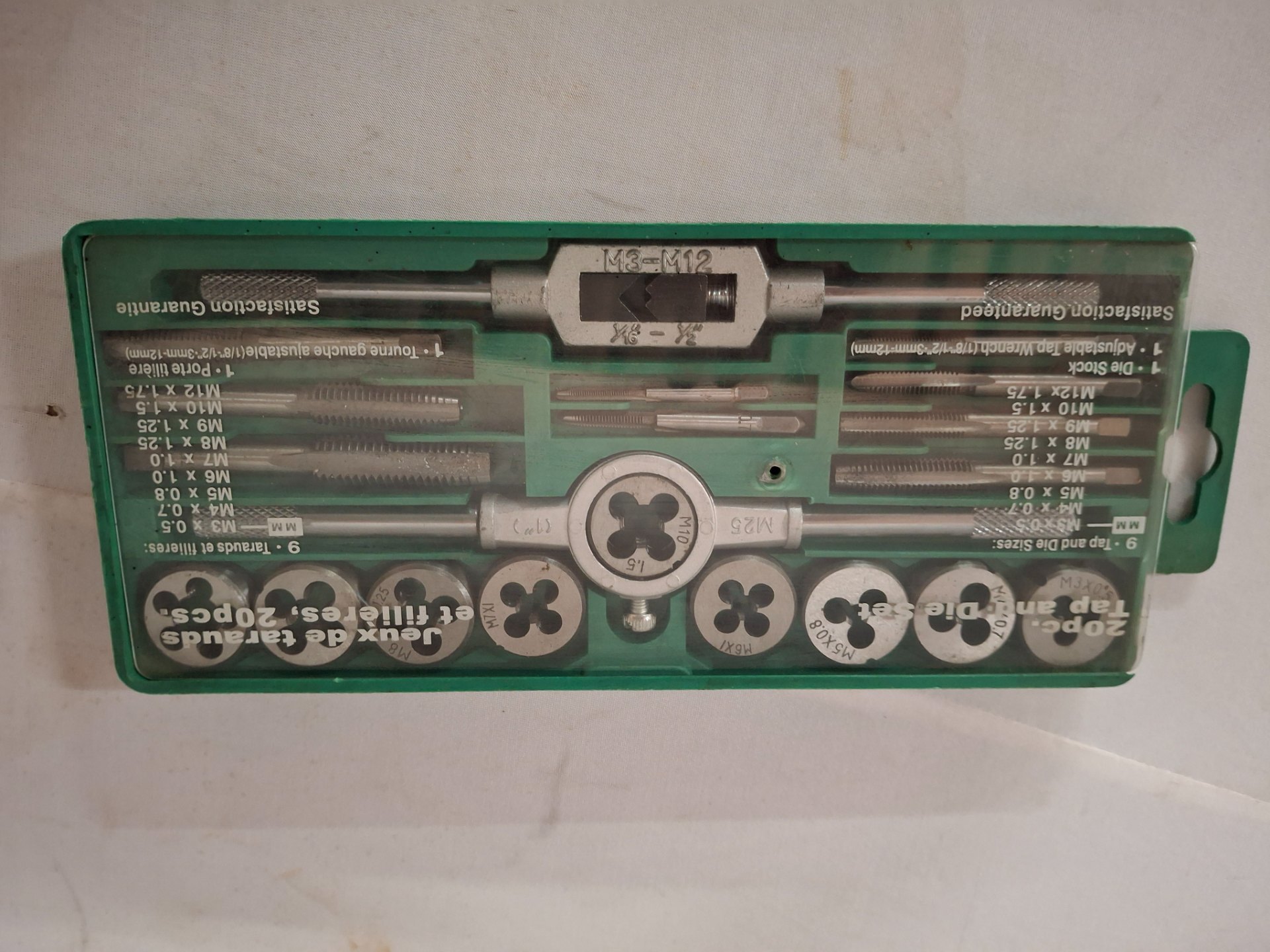 20pc Metric Tap & Die Set in Plastic Case — M3 to M12 (Used, Complete)